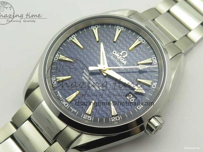 0202 Aqua Terra 150M SS VSF 1:1 Best Edition Blue Wave Textured Dial YG Hand on SS Bracelet A8500 Super Clone Sporty 8026